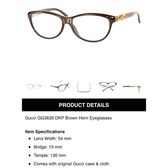 NWOT GUCCI GG3626 BROWN HORN OPTICAL GLASSES - Picture 7 of 16